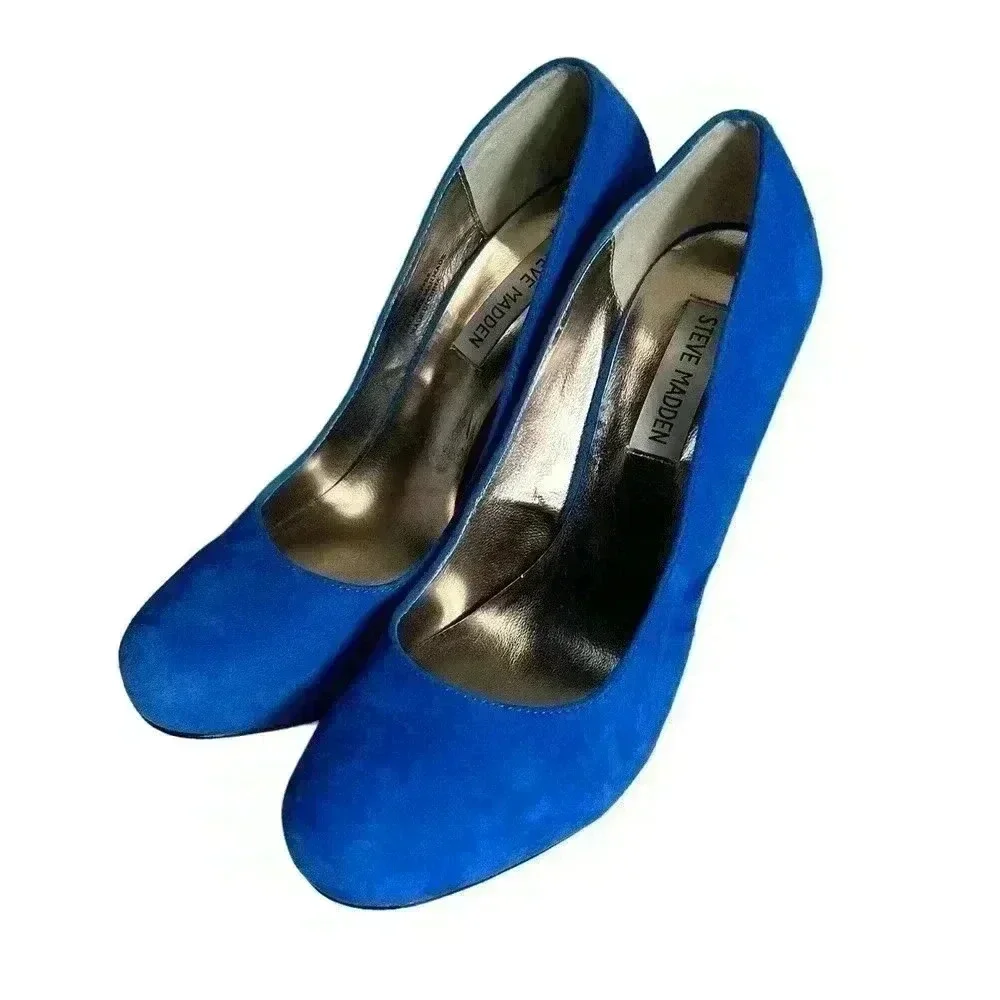Steve Madden Trinitie Blue Suede Hidden Platform Stiletto Heel Sz 7.5 EUC